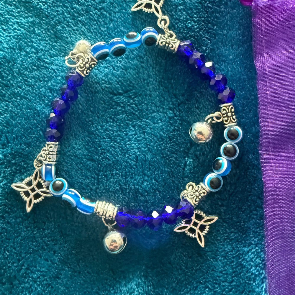 Blue and Silver Charm Beaded Bracelet